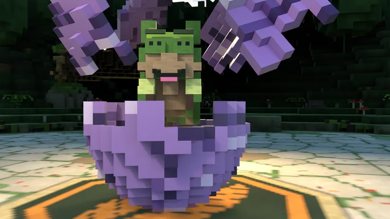 A creature hatches out of a cracked purple egg.