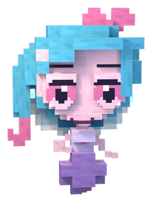 Pixboo, a little ghost pixie with blue hair and a pink bow.
